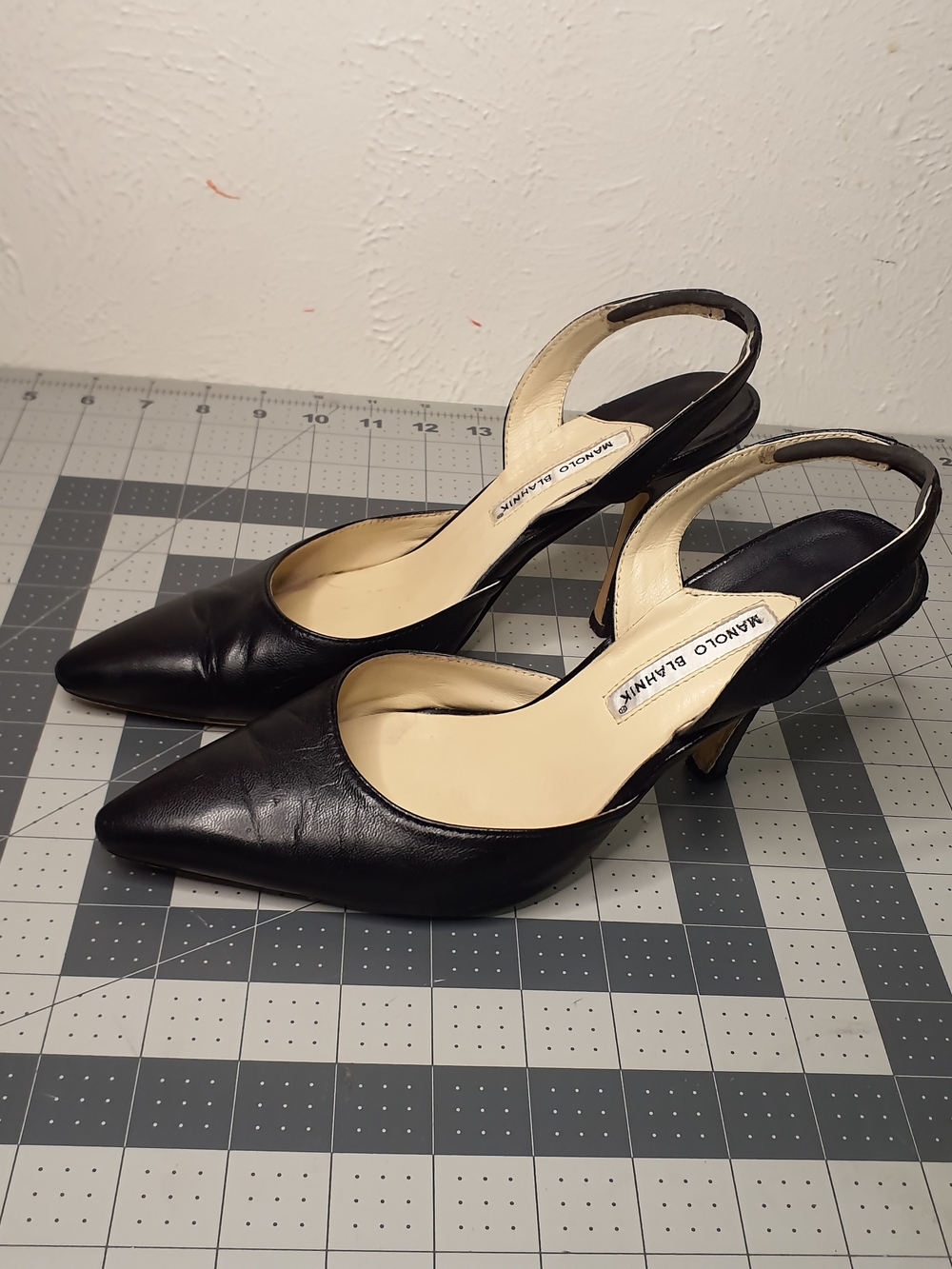 Manolo Blahnik Black Leather Slingback Pumps